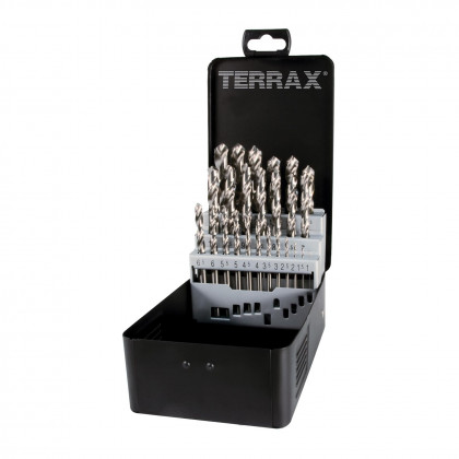 Sada vrtáků do kovu vybrušované Terrax - kovový obal | 1,5-13 mm 25 dílů