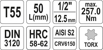 Nástavec  1/2" bit Torx T55