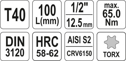 Nástavec prodloužený 1/2" bit Torx T40