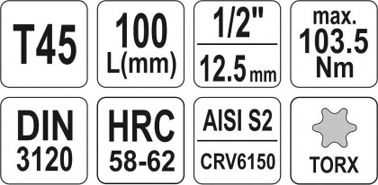 Nástavec prodloužený 1/2" bit Torx T45
