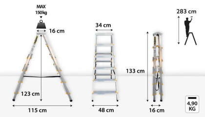Hliníkové štafle oboustranné, 2x6 stupňů, 2,83 m, max. zátěž 150 kg