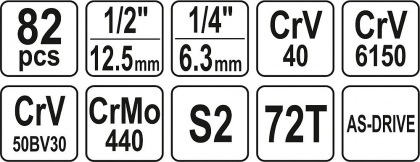 Gola sada 1/2", 1/4" + příslušenství 82 ks