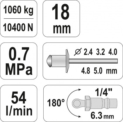 Nýtovačka pneumatická (2,4- 5,00mm)