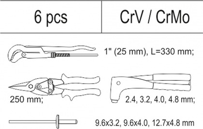 Vložka do zásuvky - kleště nýtovací, 3x sada nýtů, nůžky na plech, hasák 330mm