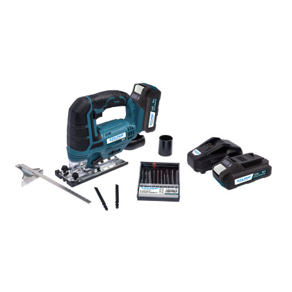 Aku přímočará pila 18 V + 2 baterie 2.0 Ah + nabíječka 2.4 A + pilové plátky + box