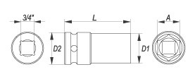 Nástavec 3/4" rázový šestihranný hluboký 21 mm CrMo