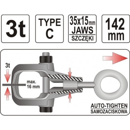 Svěrka karosářská samosvorná k tahání typ C, 3t 142mm