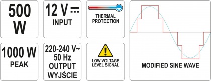 Měnič napětí 12/230V 500W