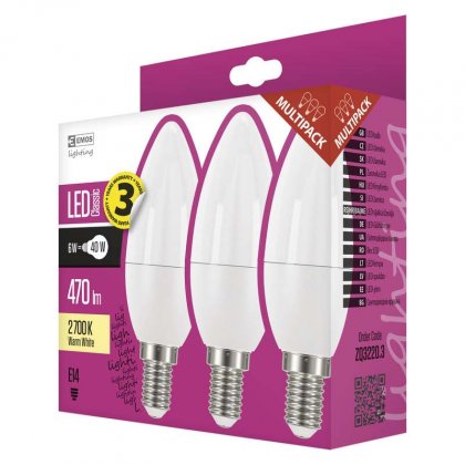 LED žárovka Classic candle 6W E14 teplá bílá