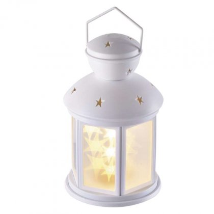 LED dekorace – lucerna s hvězdami, 3×AA, stud. bílá, časovač