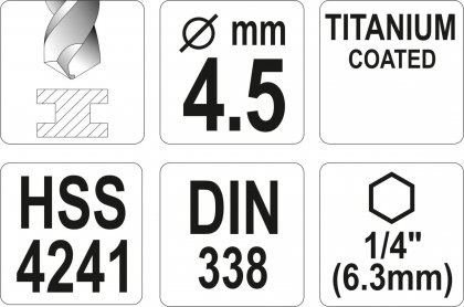 Vrták na kov TITAN 1/4" 4,5mm