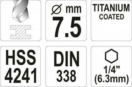 Vrták na kov TITAN 1/4" 7,5mm