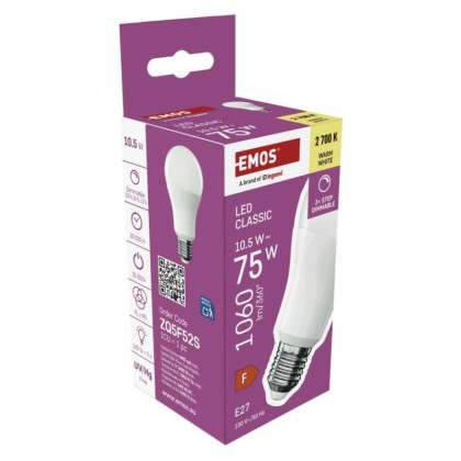 LED žárovka Classic A60 / E27 / 10,5 W (75 W) / 1 060 lm / teplá bílá /krokově stmívatelná
