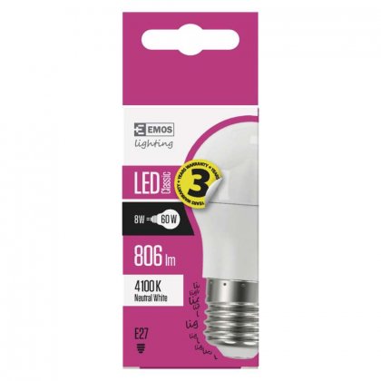 LED žárovka Classic Mini Globe 8W E27 neutrální bílá