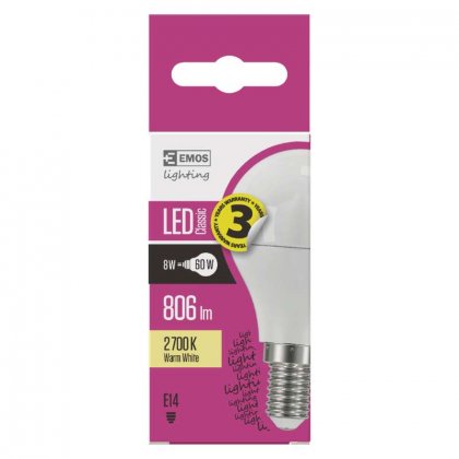 LED žárovka Classic Globe 8W E14 teplá bílá