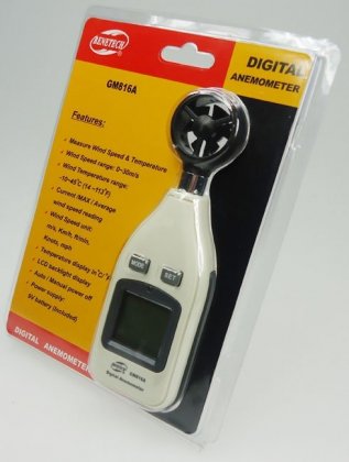 Digitální anemometr / měřič rychlosti proudění vzduchu a teploměr GM816A