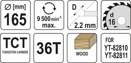 Kotouč na dřevo TCT 165 x 16 mm 36z (pro YT-82810)