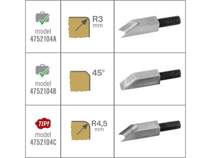 Hoblík na srážení hran nastavitelný, 2nožové profily (45° - R3mm/1/8")