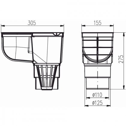 Kanalizační vpusť spodní D110/125 UNIVERZÁl / Gajgr, černá