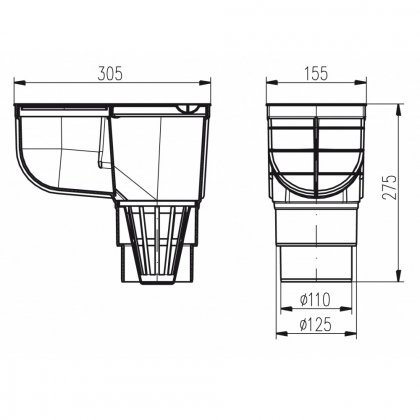 Kanalizační vpusť D110/125 - STANDARD šedá