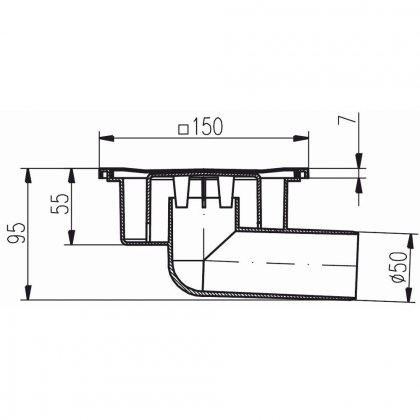 Podlahová vpusť boční D 50/95 PLAST, bílá