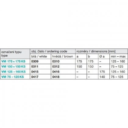 Větrací mřížka se síťovinou - krytka stavitelná - VM 125-160 KS B kruh