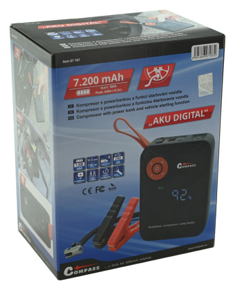 Kompresor AKU DIGITAL + JUMP STARTER s powerbankou 7.200mAh 600A