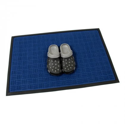 Modrá textilní gumová čistící vstupní rohož Criss Cross, FLOMA - délka 60 cm, šířka 90 cm a výška 0,8 cm
