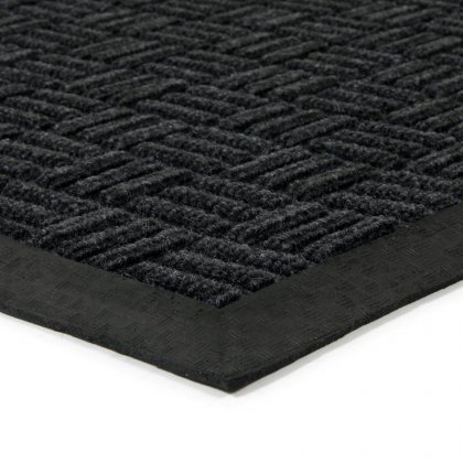 Černá textilní gumová vstupní čistící půlkruhová rohož Criss Cross, FLOMA - délka 45 cm, šířka 75 cm a výška 0,8 cm
