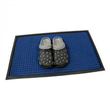 Modrá textilní gumová čistící vstupní rohož Little Squares, FLOMA - délka 45 cm, šířka 75 cm a výška 0,8 cm