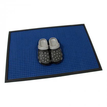 Modrá textilní gumová čistící vstupní rohož Little Squares, FLOMA - délka 60 cm, šířka 90 cm a výška 0,8 cm