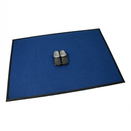 Modrá textilní gumová čistící vstupní rohož Little Squares, FLOMA - délka 120 cm, šířka 180 cm a výška 0,8 cm