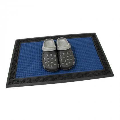 Modrá textilní gumová čistící vstupní rohož Deco - Little Squares, FLOMA - délka 45 cm, šířka 75 cm a výška 0,8 cm