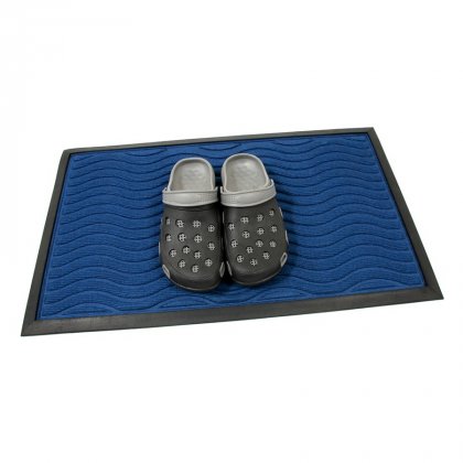 Modrá textilní gumová čistící vstupní rohož Waves, FLOMA - délka 45 cm, šířka 75 cm a výška 0,8 cm