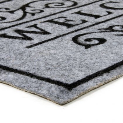 Šedá textilní vstupní čistící vnitřní rohož Welcome - Deco, FLOMA - délka 33 cm, šířka 58 cm a výška 0,3 cm