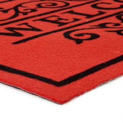 Červená textilní vstupní čistící vnitřní rohož Welcome - Deco, FLOMA - délka 45 cm, šířka 75 cm a výška 0,3 cm