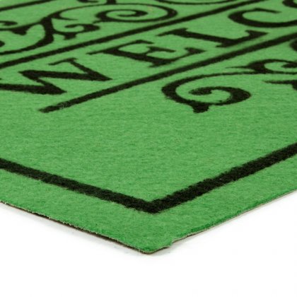 Zelená textilní vstupní čistící vnitřní rohož Welcome - Deco, FLOMA - délka 45 cm, šířka 75 cm a výška 0,3 cm