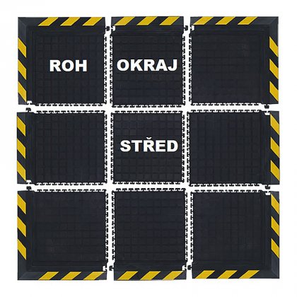 Černo-žlutá podlahová protiúnavová protiskluzová modulární rohož (okraj) - délka 55 cm, šířka 45 cm a výška 2 cm