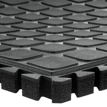 Černo-žlutá podlahová protiúnavová protiskluzová modulární rohož (roh) - délka 55 cm, šířka 55 cm a výška 2 cm