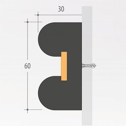 Pryžové nárazové svodidlo na ochranu stěn FLOXO - délka 300 cm, výška 6 cm a tloušťka 3 cm