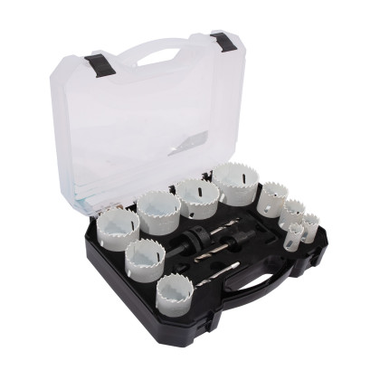 Sada vykružovacích bimetalových korunek 14 dílů | 19-64 mm, plastový box