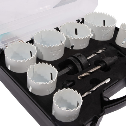 Sada vykružovacích bimetalových korunek 14 dílů | 19-64 mm, plastový box