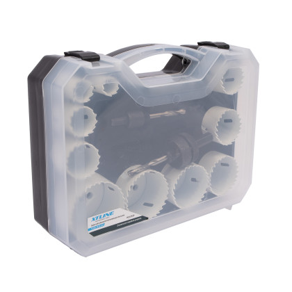 Sada vykružovacích bimetalových korunek 14 dílů | 19-64 mm, plastový box