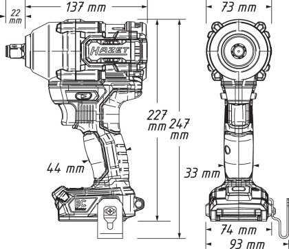 Aku rázový utahovák 950 Nm, 1,2", 2 akumulátory + rychlonabíječka, Hazet