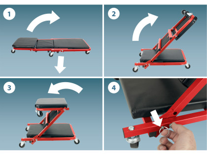 Lehátko/sedák 2v1, montážní pojízdné, rozloženo 91x41x12cm, až 150/120kg