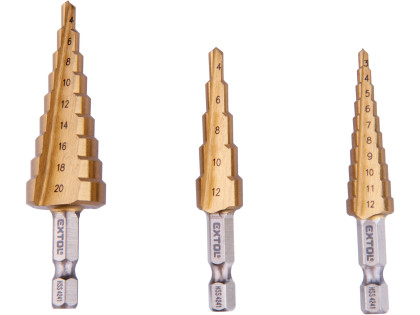 Vrtáky stupňovité, sada 3ks, O 3-20mm, HSS