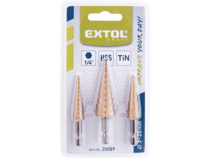 Vrtáky stupňovité, sada 3ks, O 3-20mm, HSS