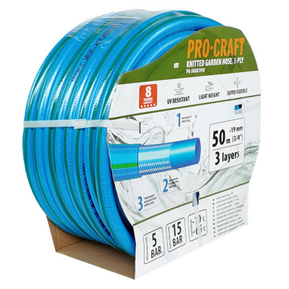 Modrá zahradní hadice Procraft PR-3KGH1950 3 vrstvy, 3/4" 50 m | PR-3KGH1950