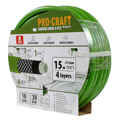 Zelená zahradní hadice Procraft PR-4GH1315 4 vrstvy, 1/2" 15 m | PR-4GH1315