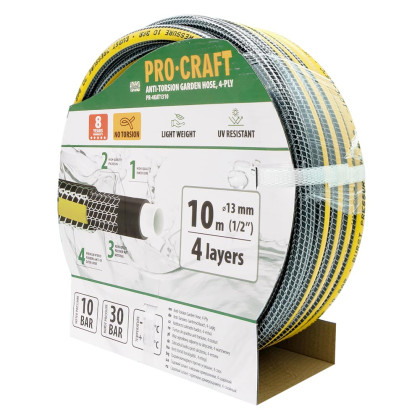 PROCRAFT Černo-žlutá zahradní hadicí 4-vrstvá, 1/2" 10 m